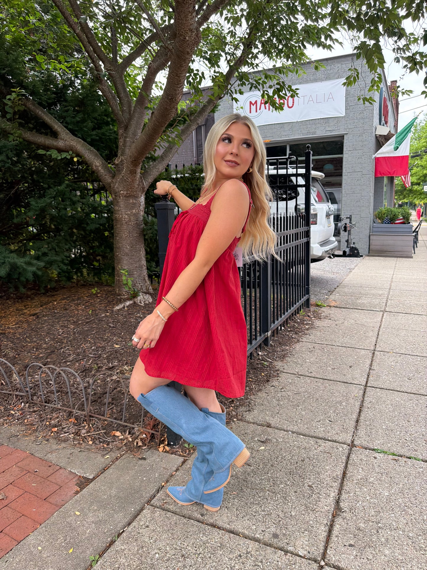 Western Sabrina Mini Dress