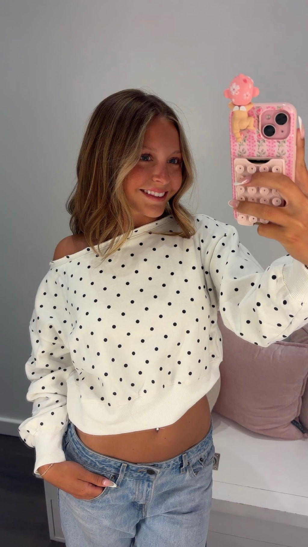 Beauty Boo One Shoulder in Heather Polka