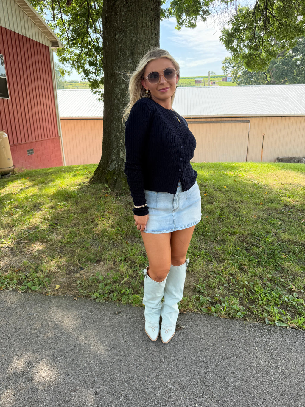 Stupid Song Cable Cardi Navy