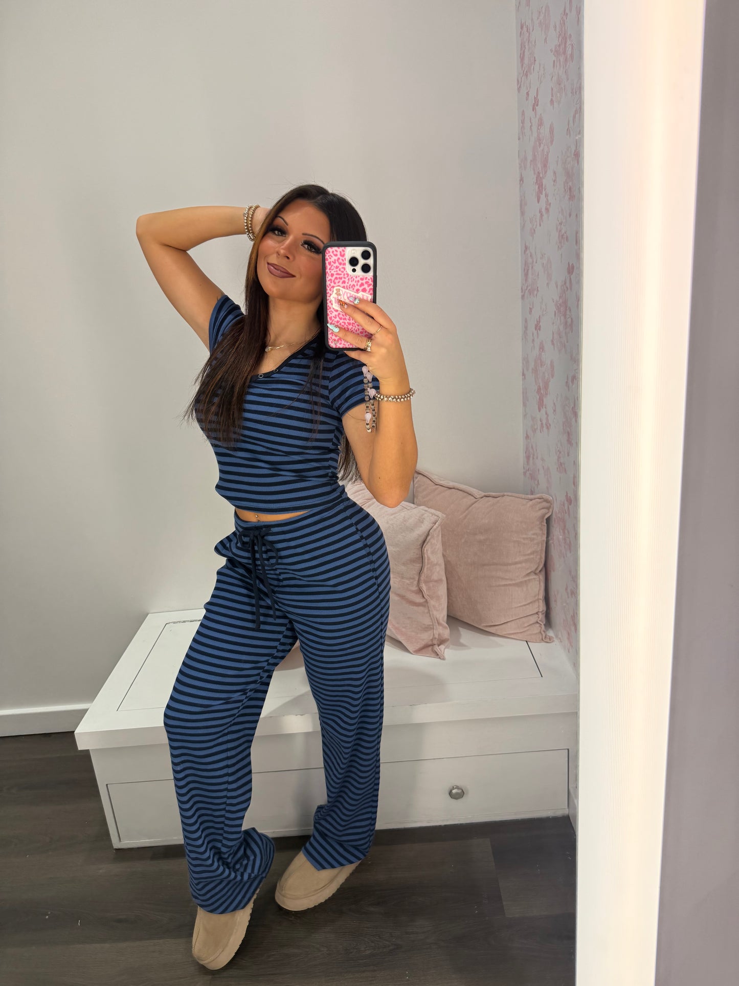 Cuffing Season Stripe Set NAVY (PANT)