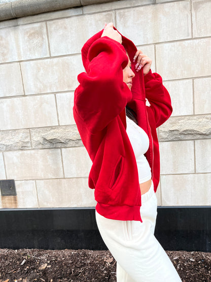 So Fetch Oversized Zip-Up in Red