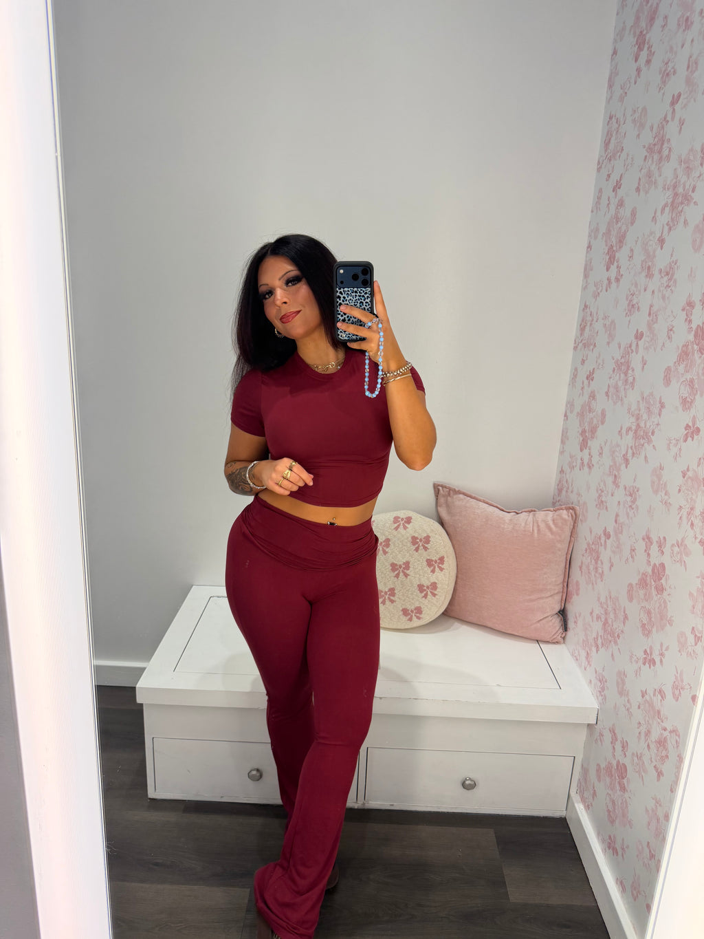 Shopping Addiction Cropped Tee in Deep Red