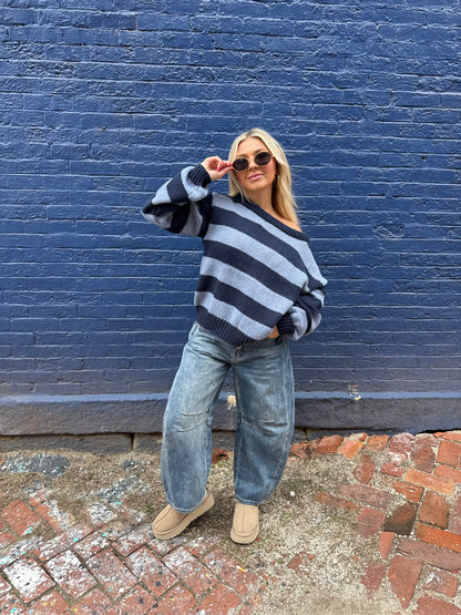 Dixie One Shoulder Sweater in Blue/Navy