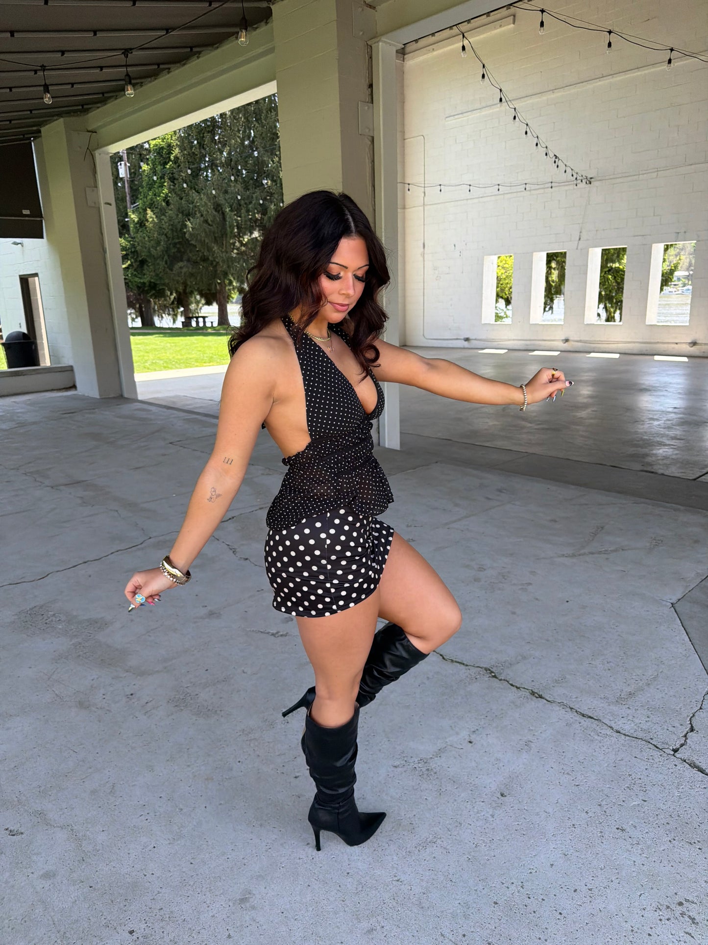 Dotty Love Halter in Black
