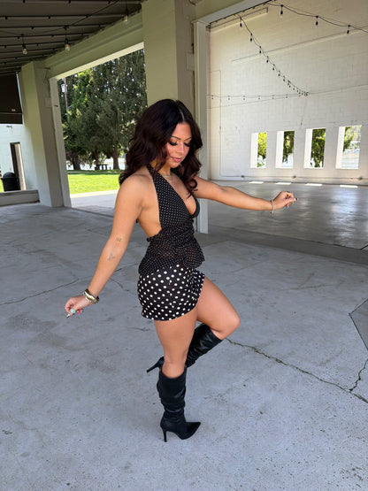Dotty Love Halter in Black