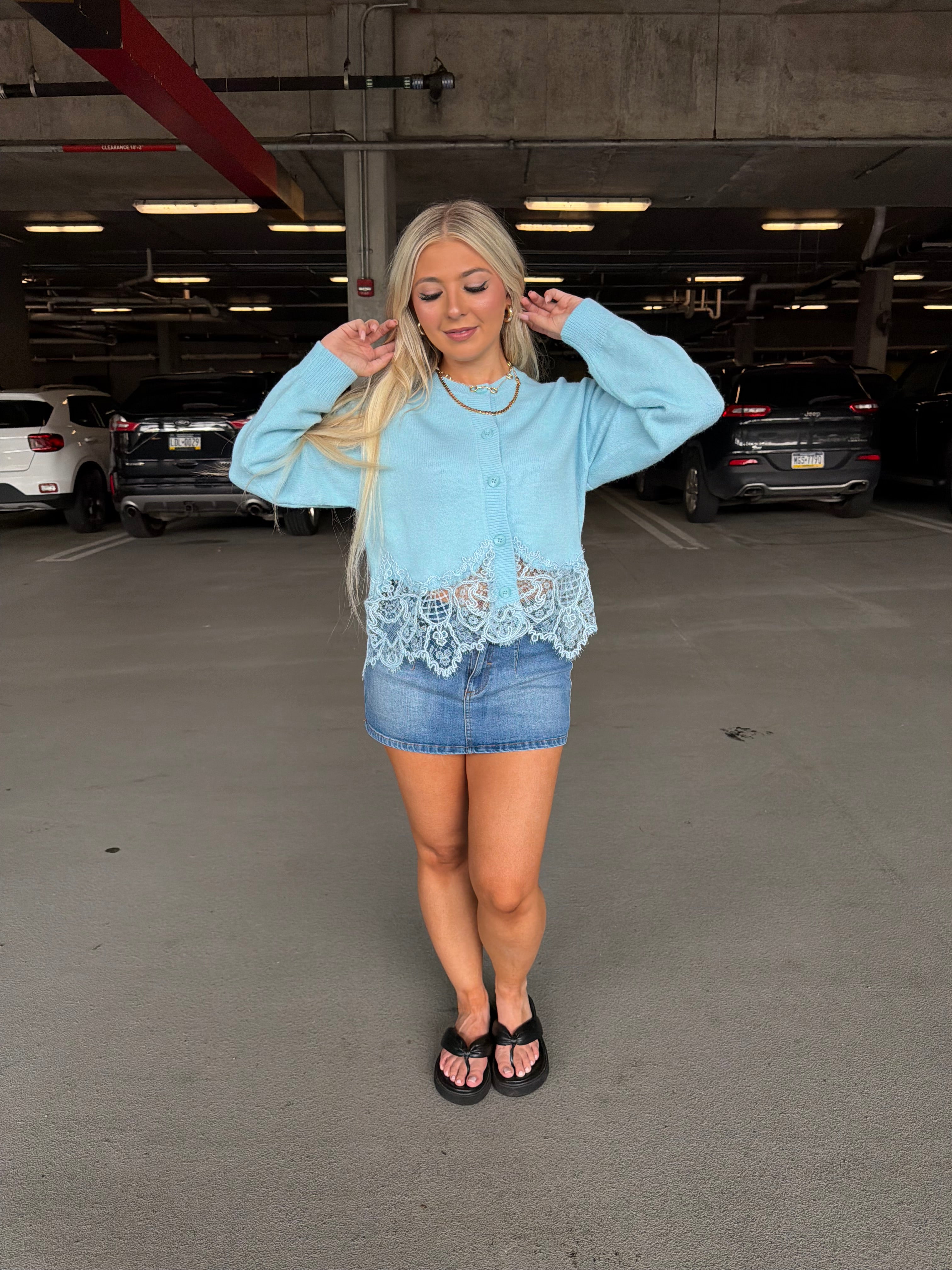 Lace Trim Cardi in Blue
