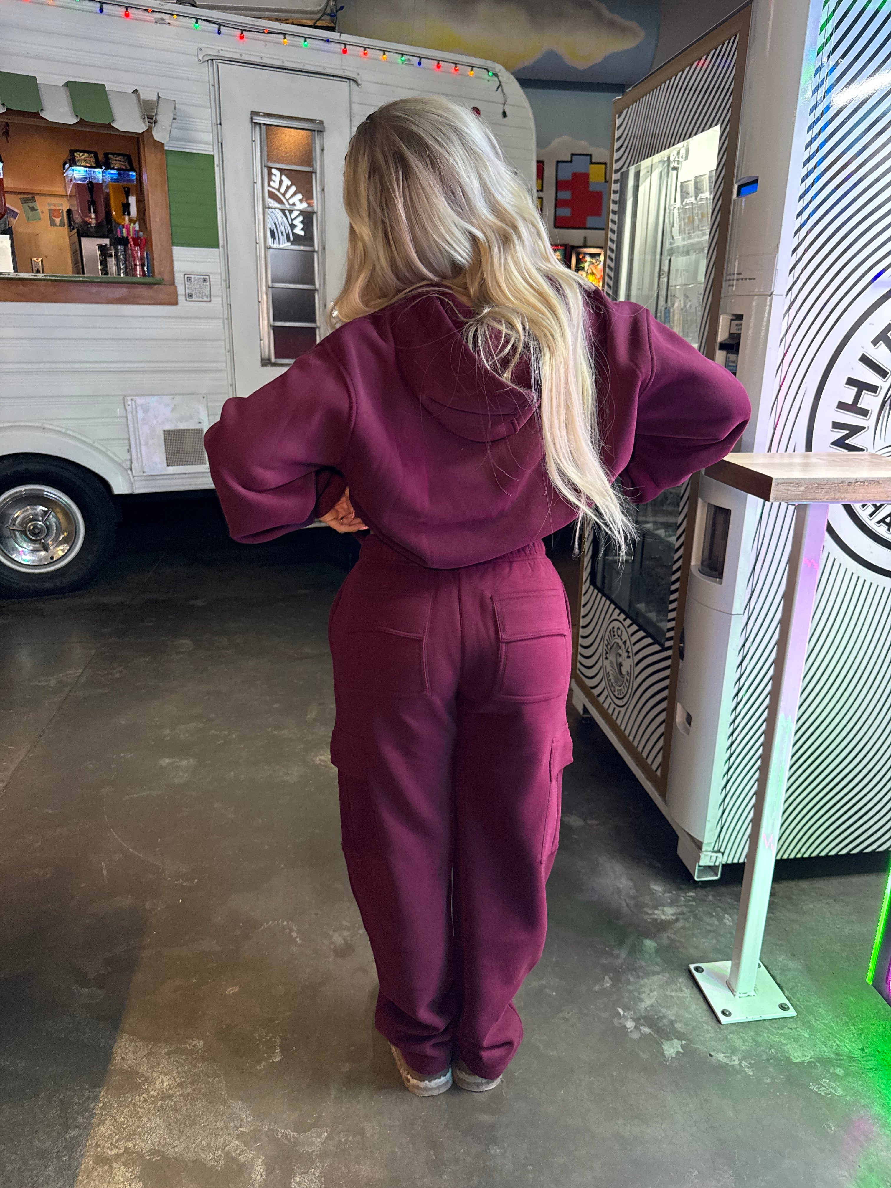 So Fetch Cargo Sweats in Black Cherry