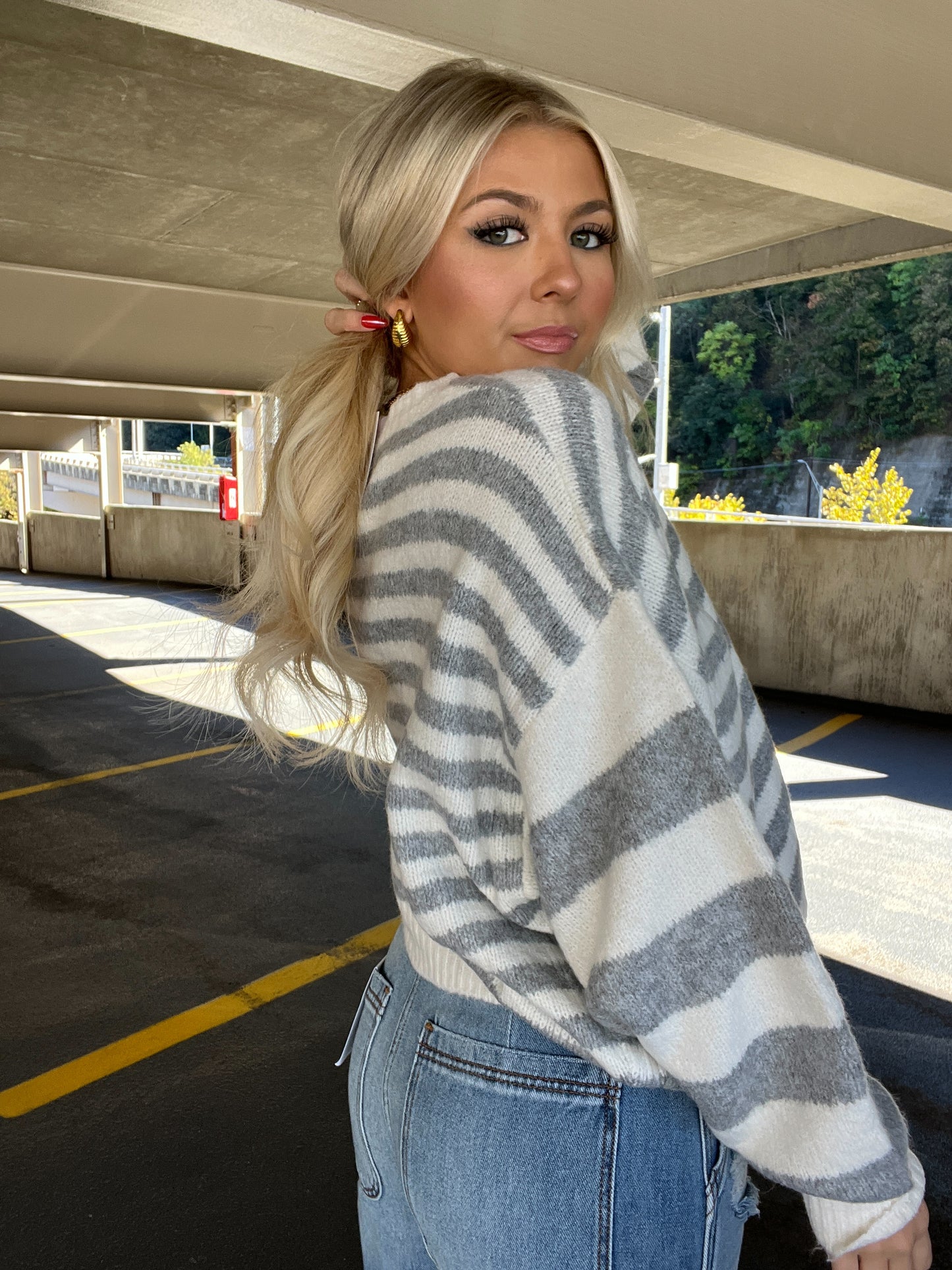 Grey Girly Striped Sweater