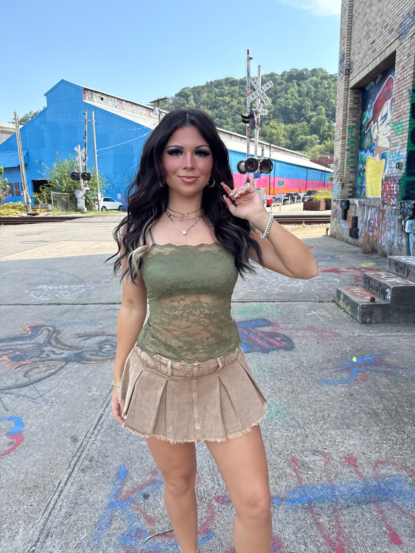 Lil Lace Olive Martini Tank