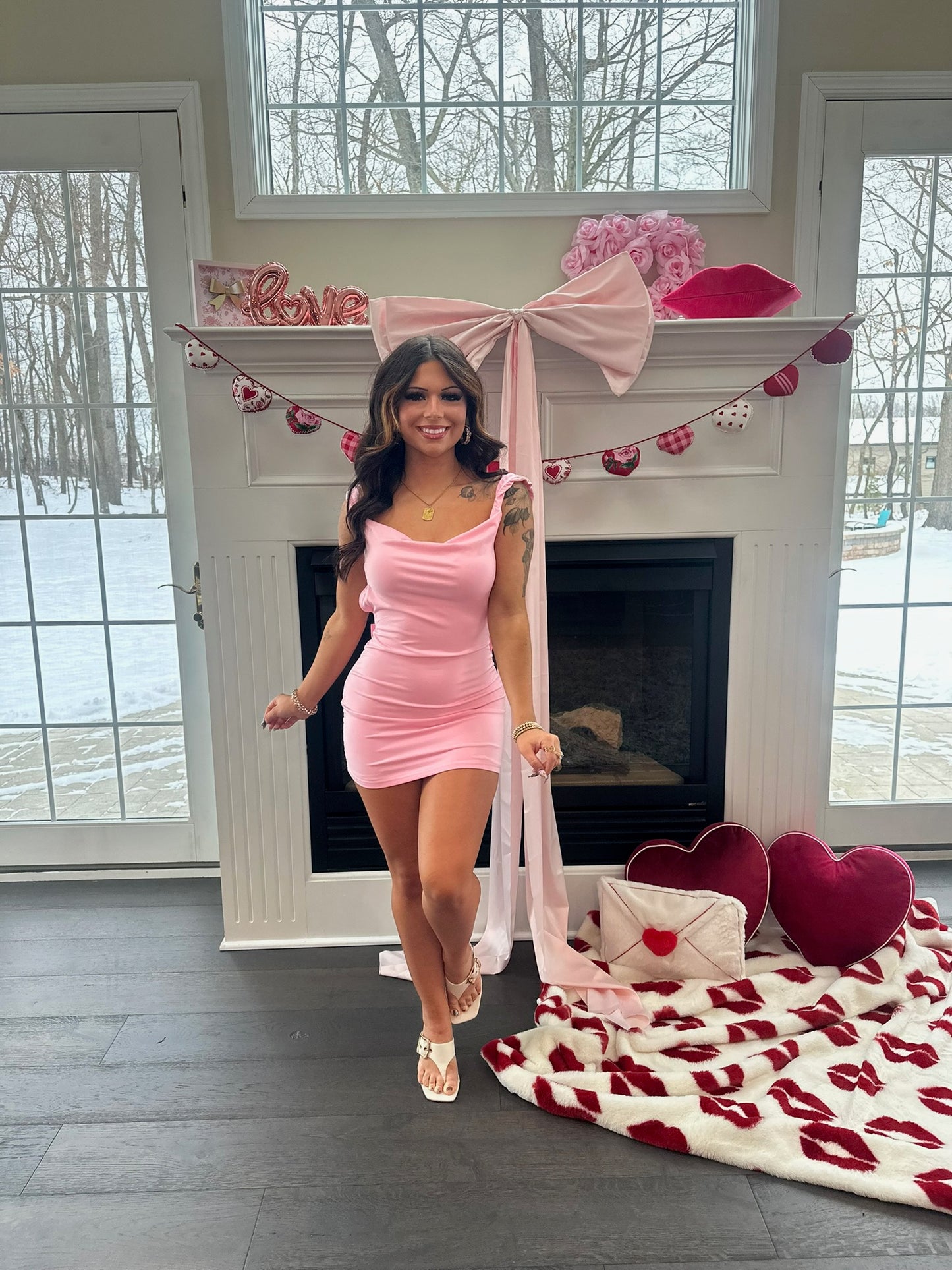 Kiss Me Pink Bodycon Bow Dress