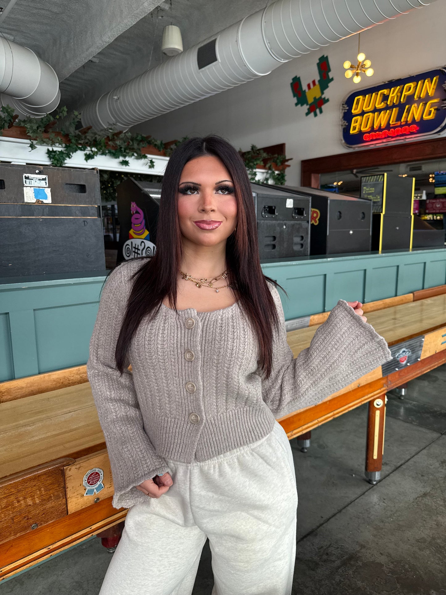 Marled Taupe Cardi Girl