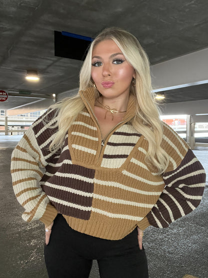 It’s Giving Stripes Sweater in Tan