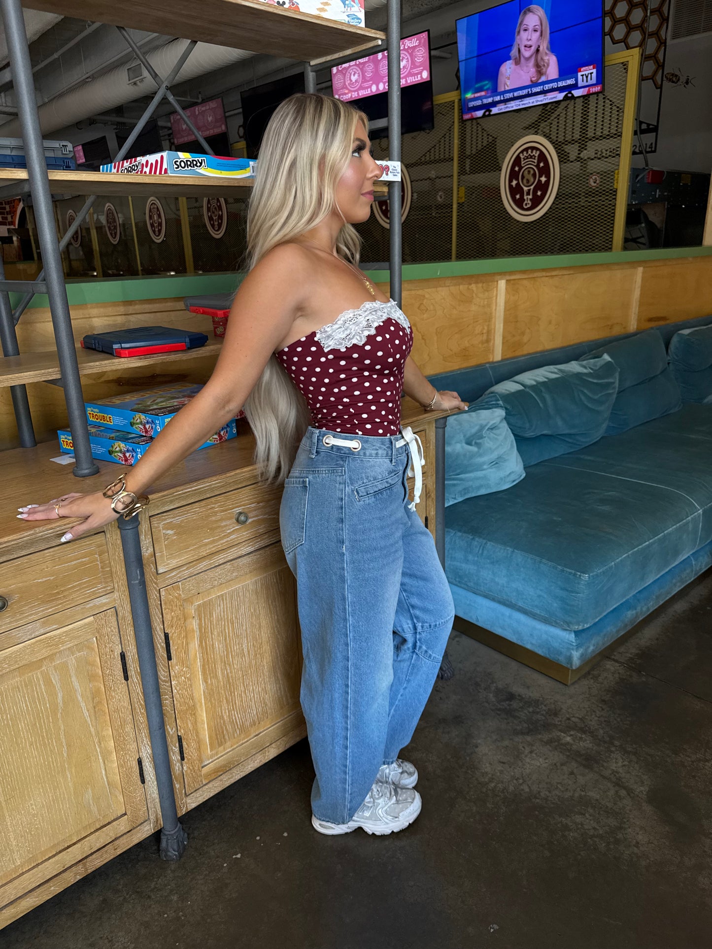 Laced Lover Polka Tube in Burgundy