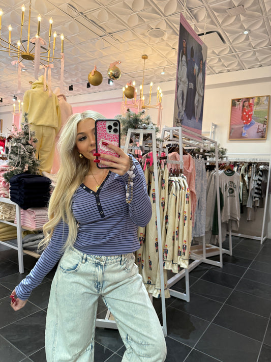 Study Break Striped L/S in Blue