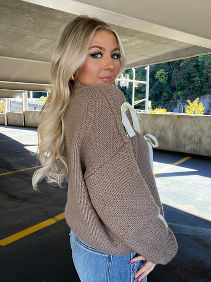 Creamy Bow Sweater in Taupe