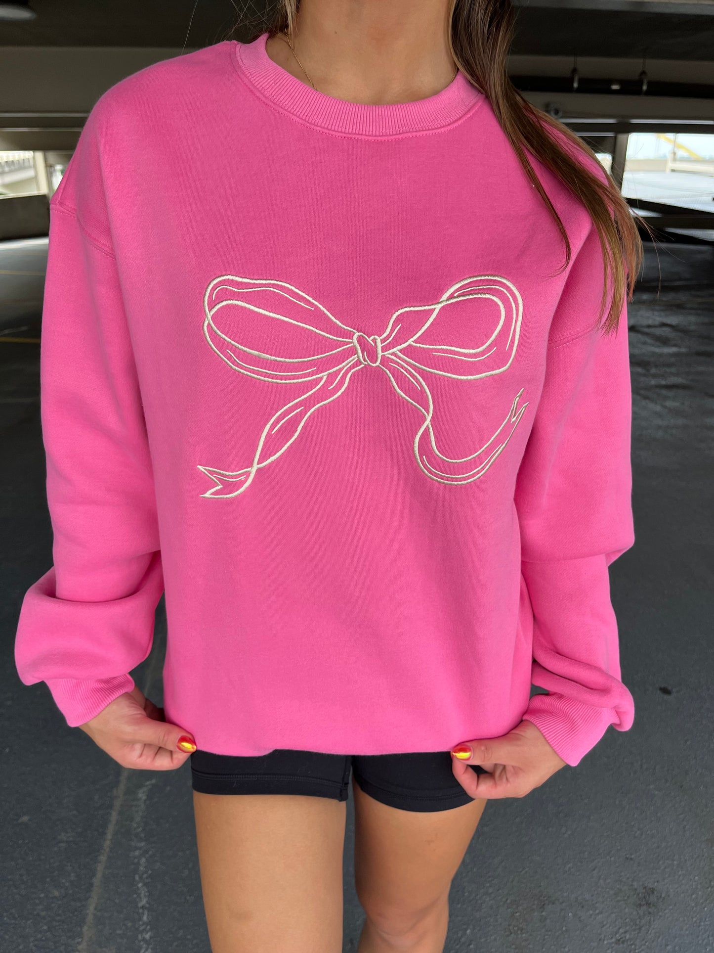 Embroidered Ribbon Sweatshirt in Pink