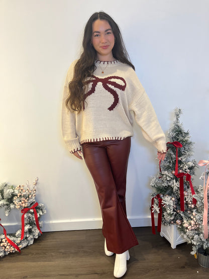 Burgundy Bow Trim Sweater