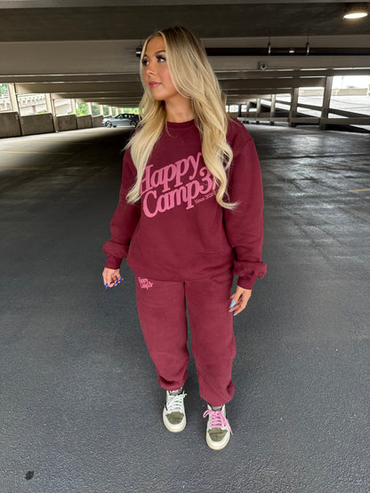 Happy Camp3r Burgundy Crewneck