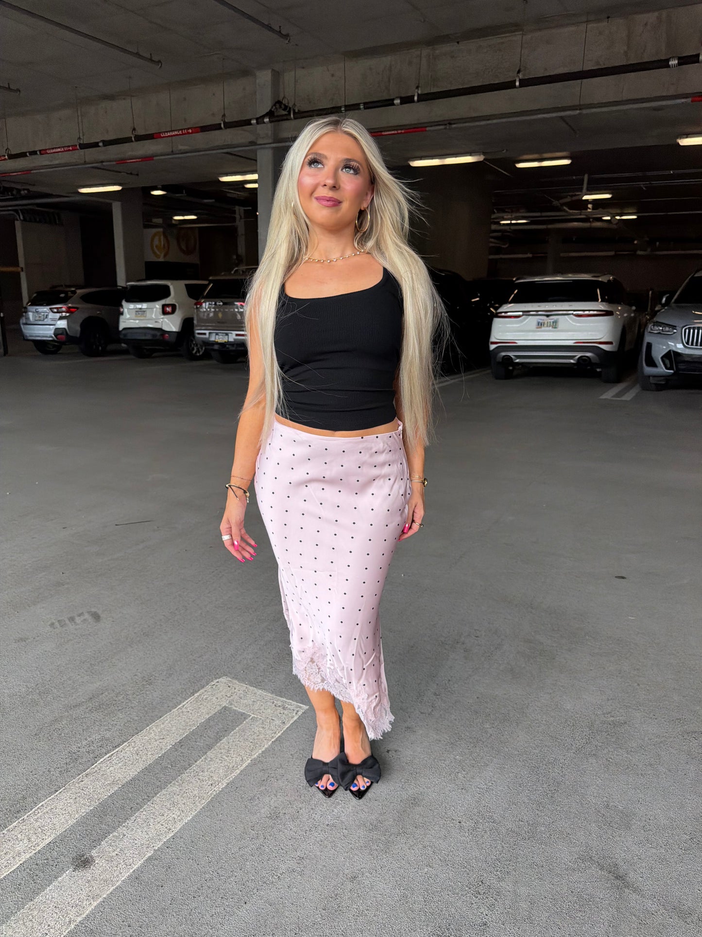 Jackie Polka Silk Skirt in Pink