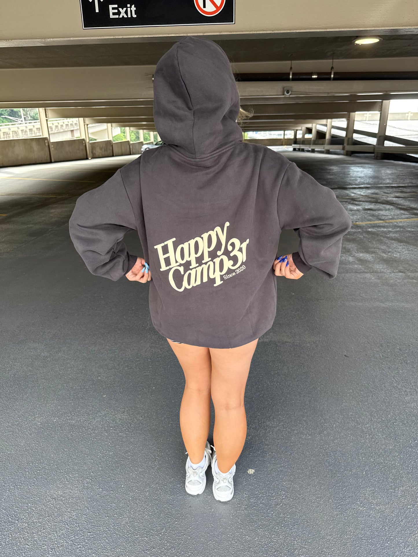 Happy Camp3r Charcoal Puff Hoodie