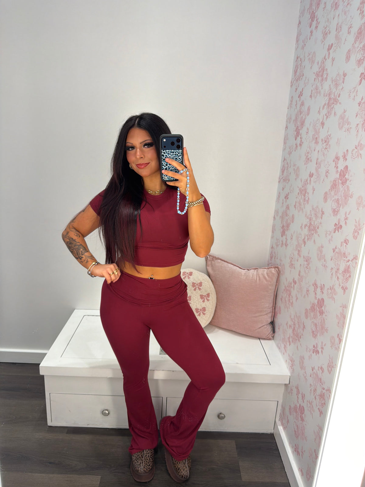 Shopping Addiction Cropped Tee in Deep Red