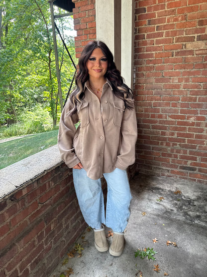 Shopping Addict Shacket in Taupe