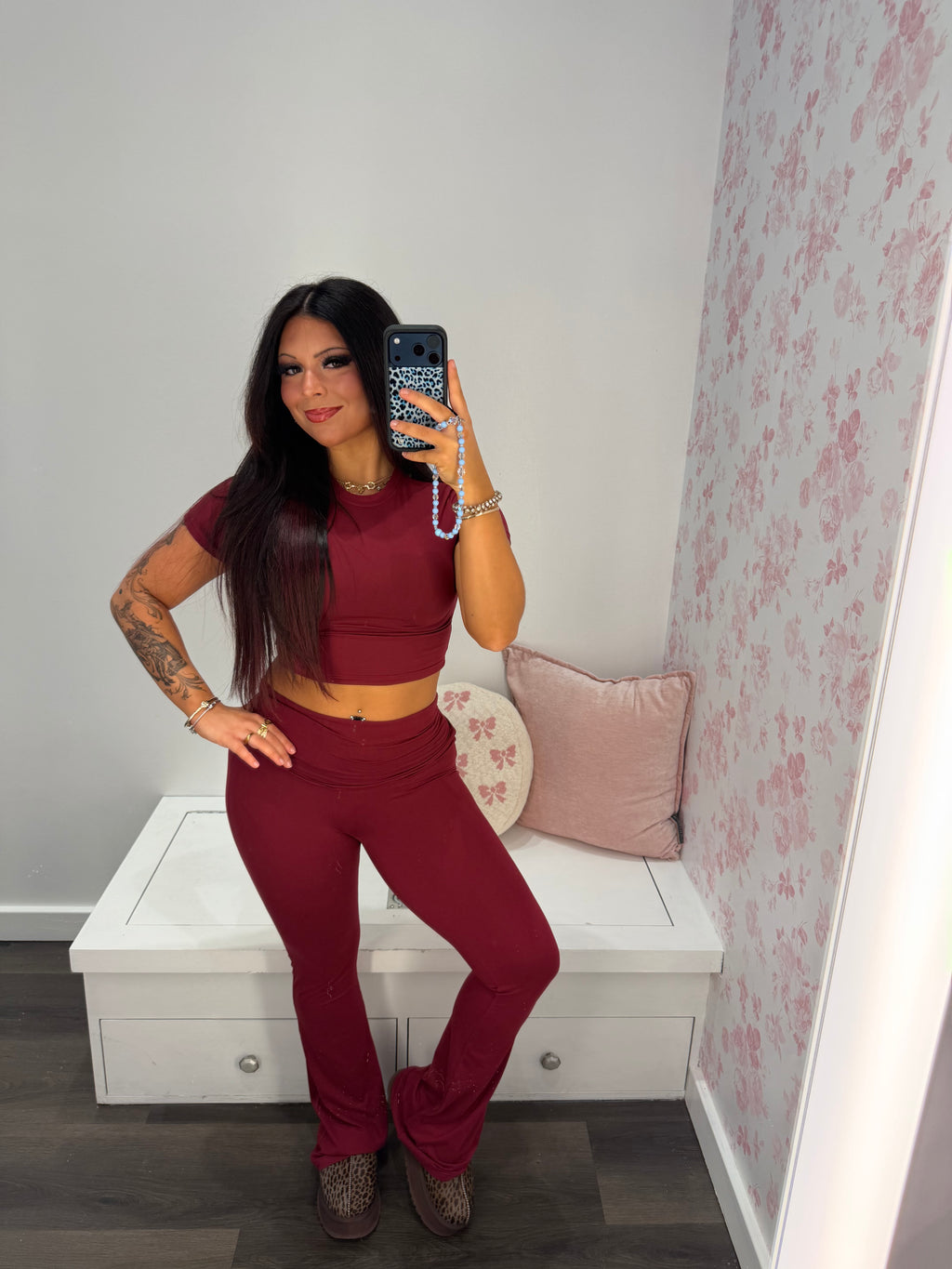 Shopping Addiction Cropped Tee in Deep Red