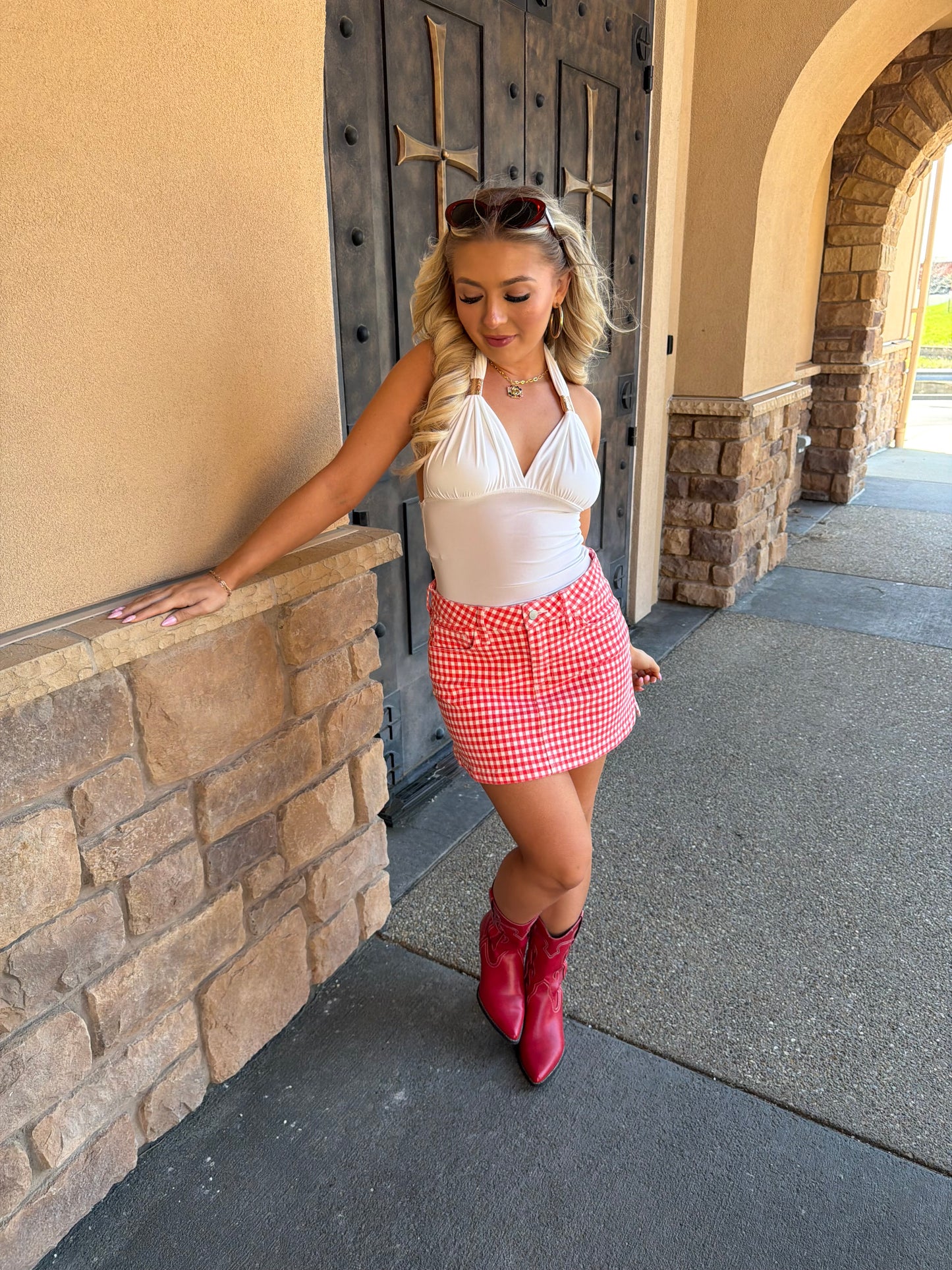 Gingham Girl Red Mini Skirt