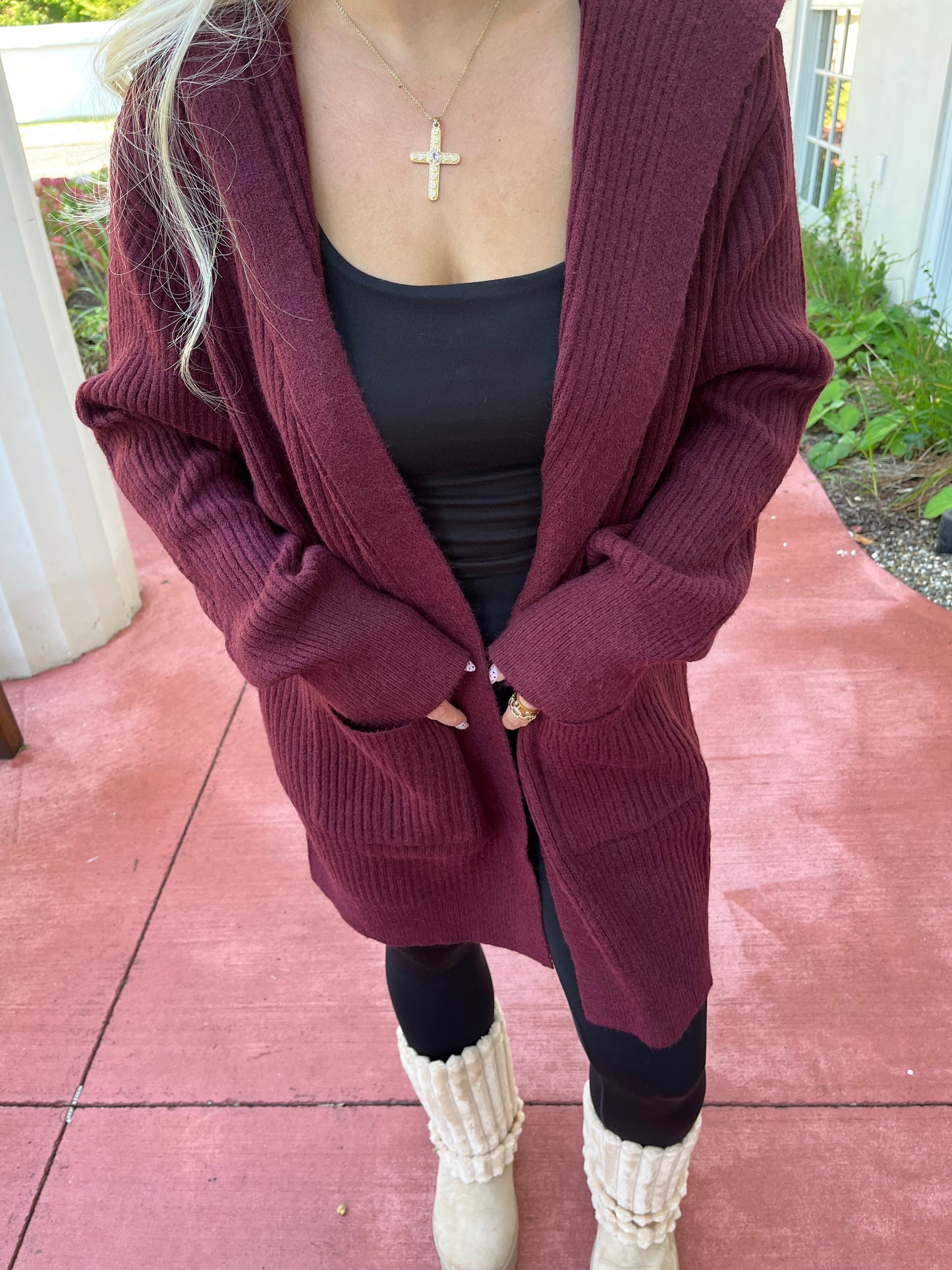 Butterfly Cardigan in Burgundy With A Hood