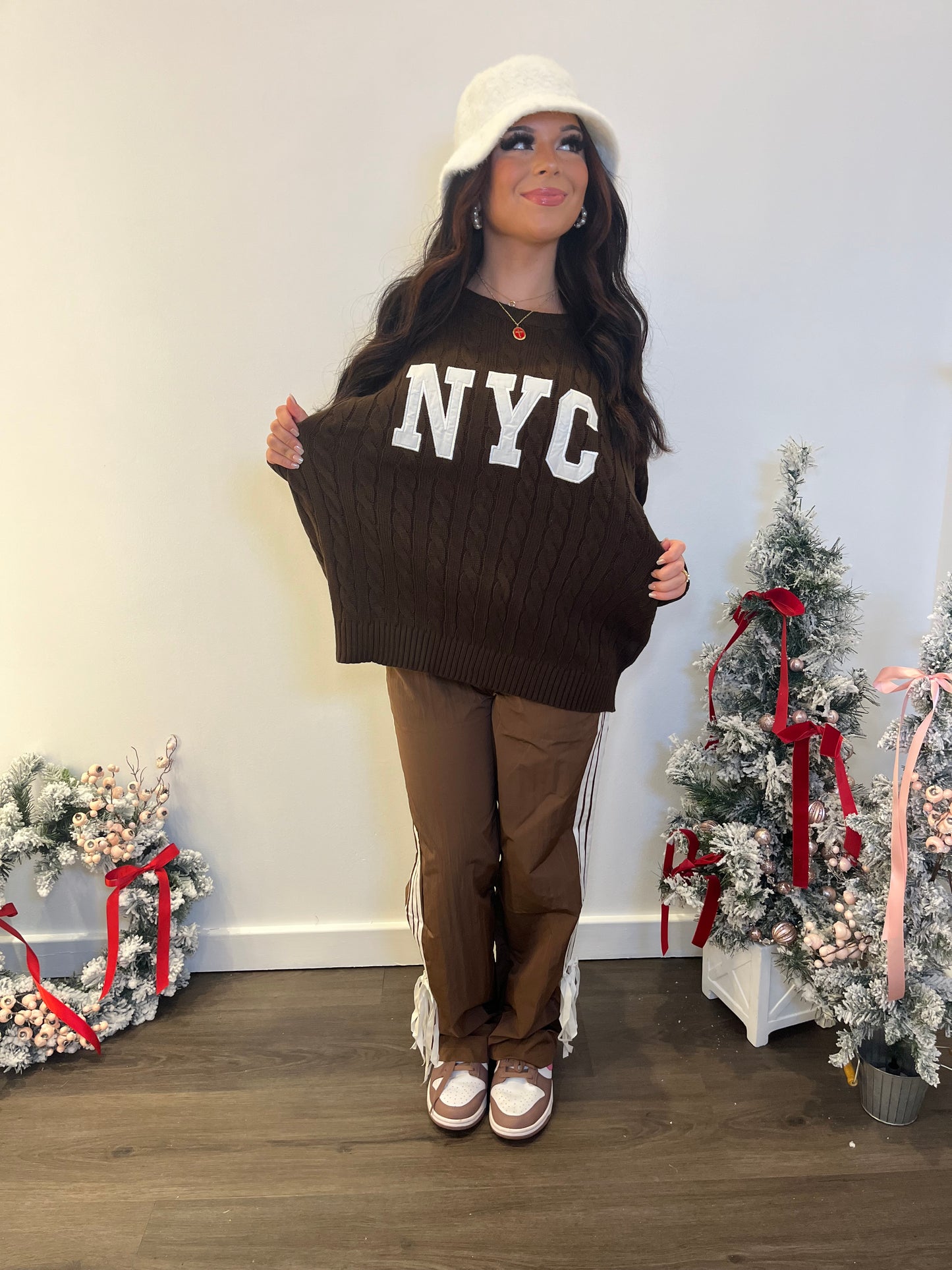 NYC Cable Knit Sweater in Brown