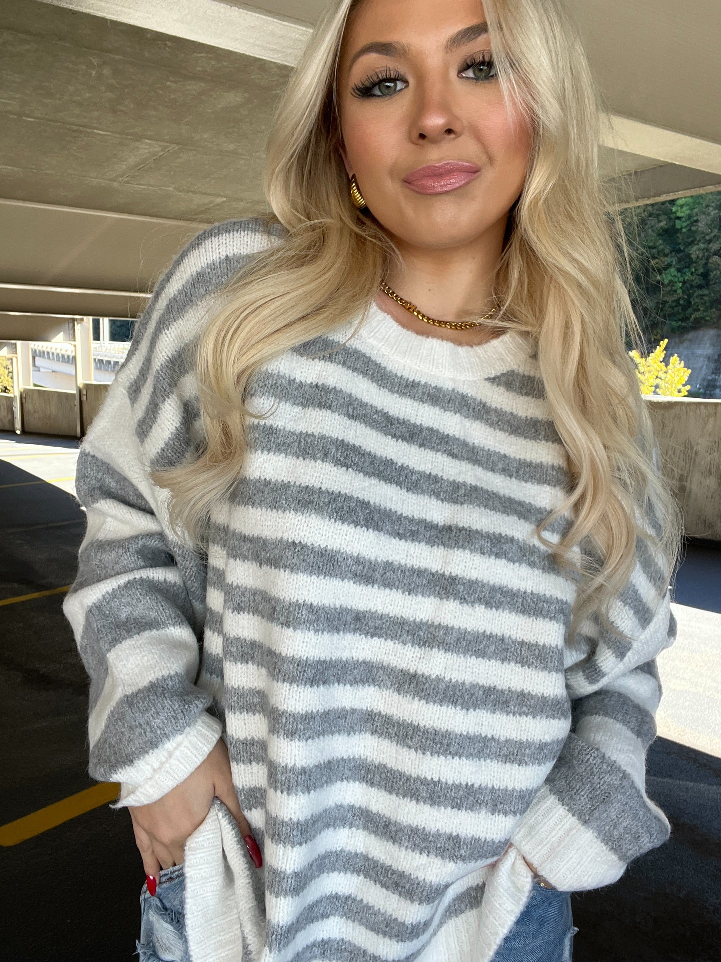 Grey Girly Striped Sweater