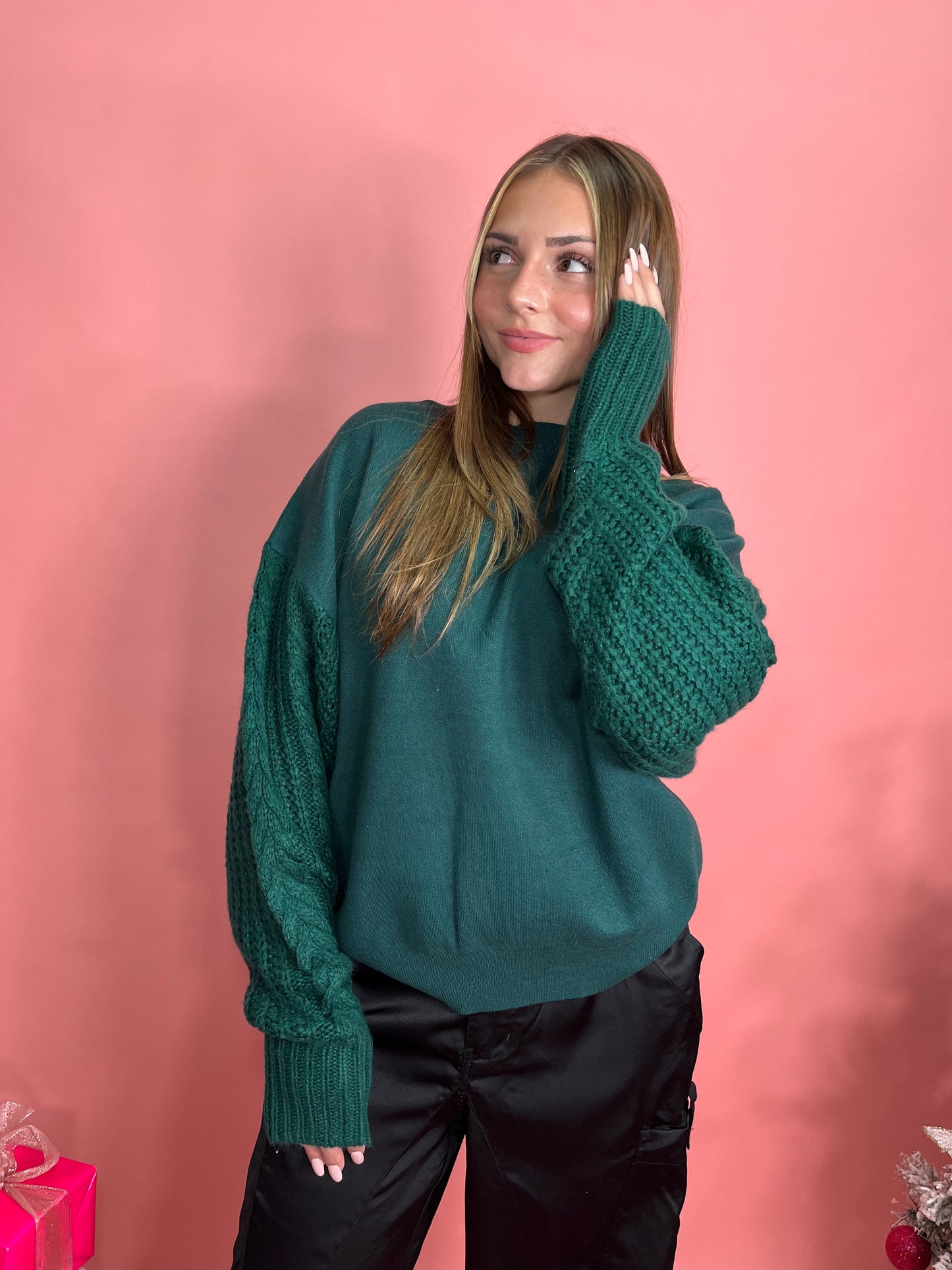 Connie Cable Combo Sweater in Green