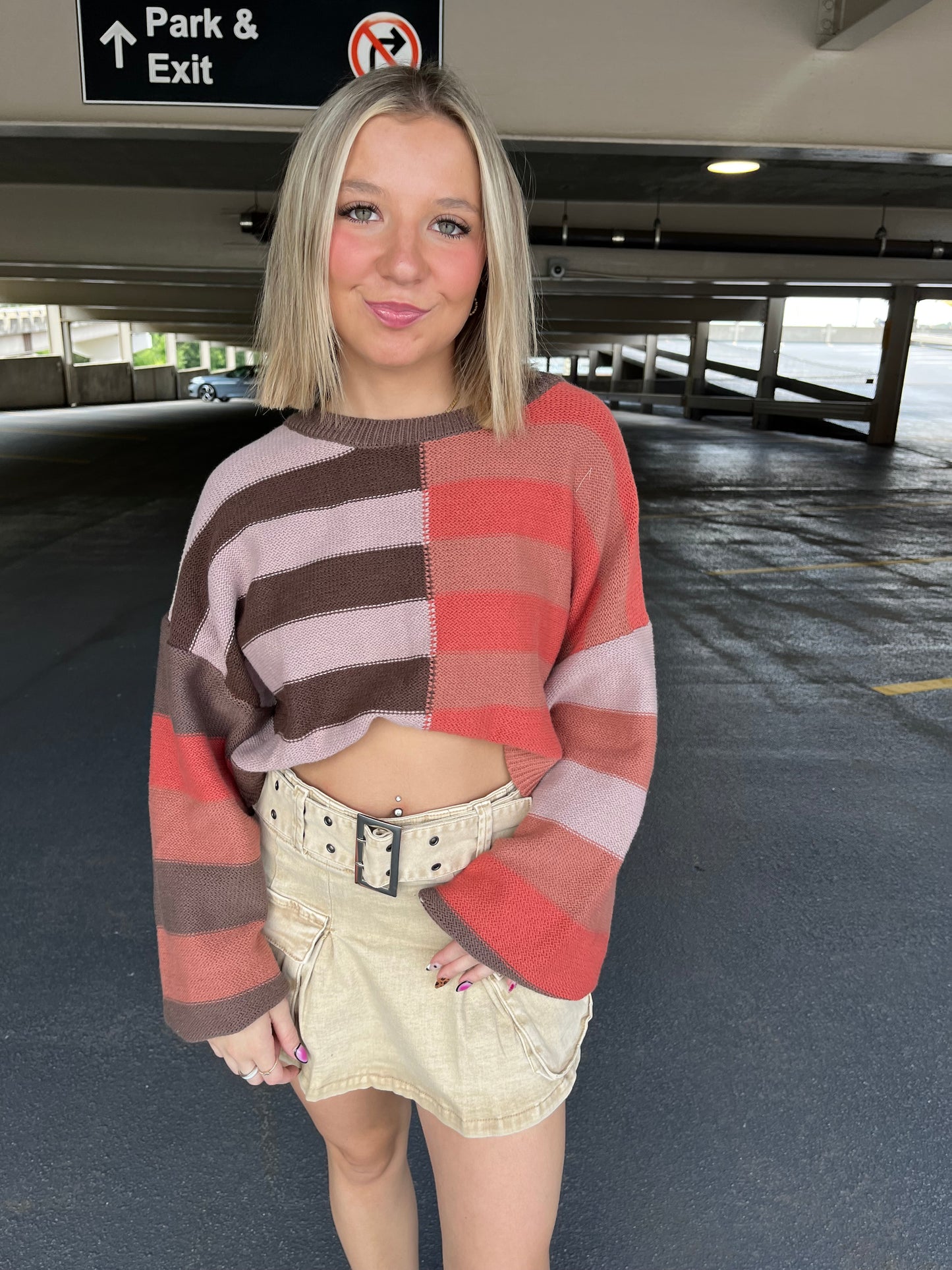 Terracotta Cropped Stripe Sweater