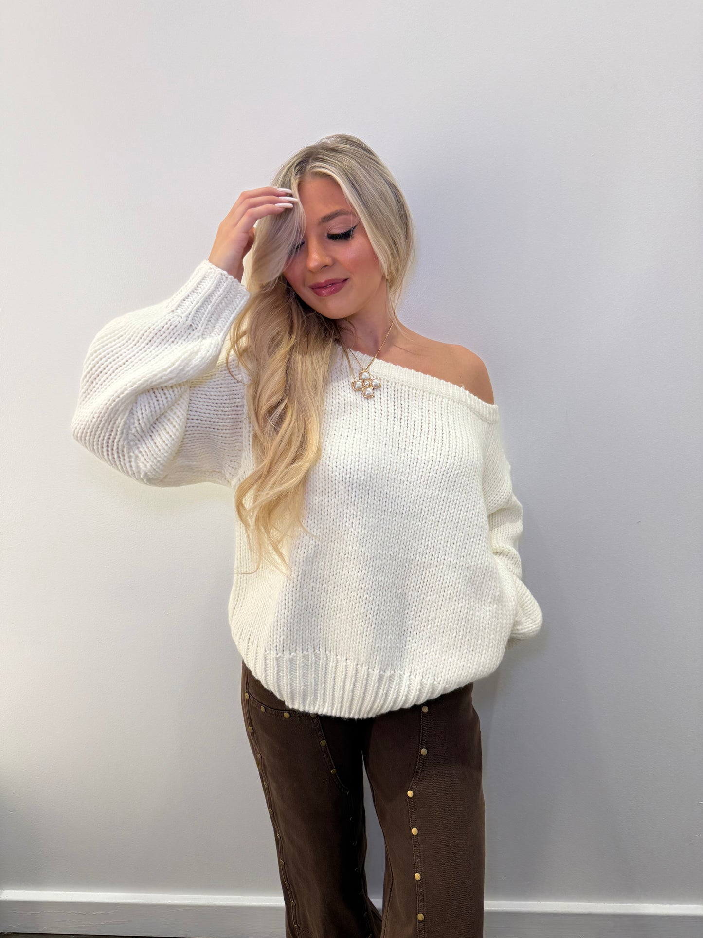 Brandi One Shoulder Sweater in Ivory