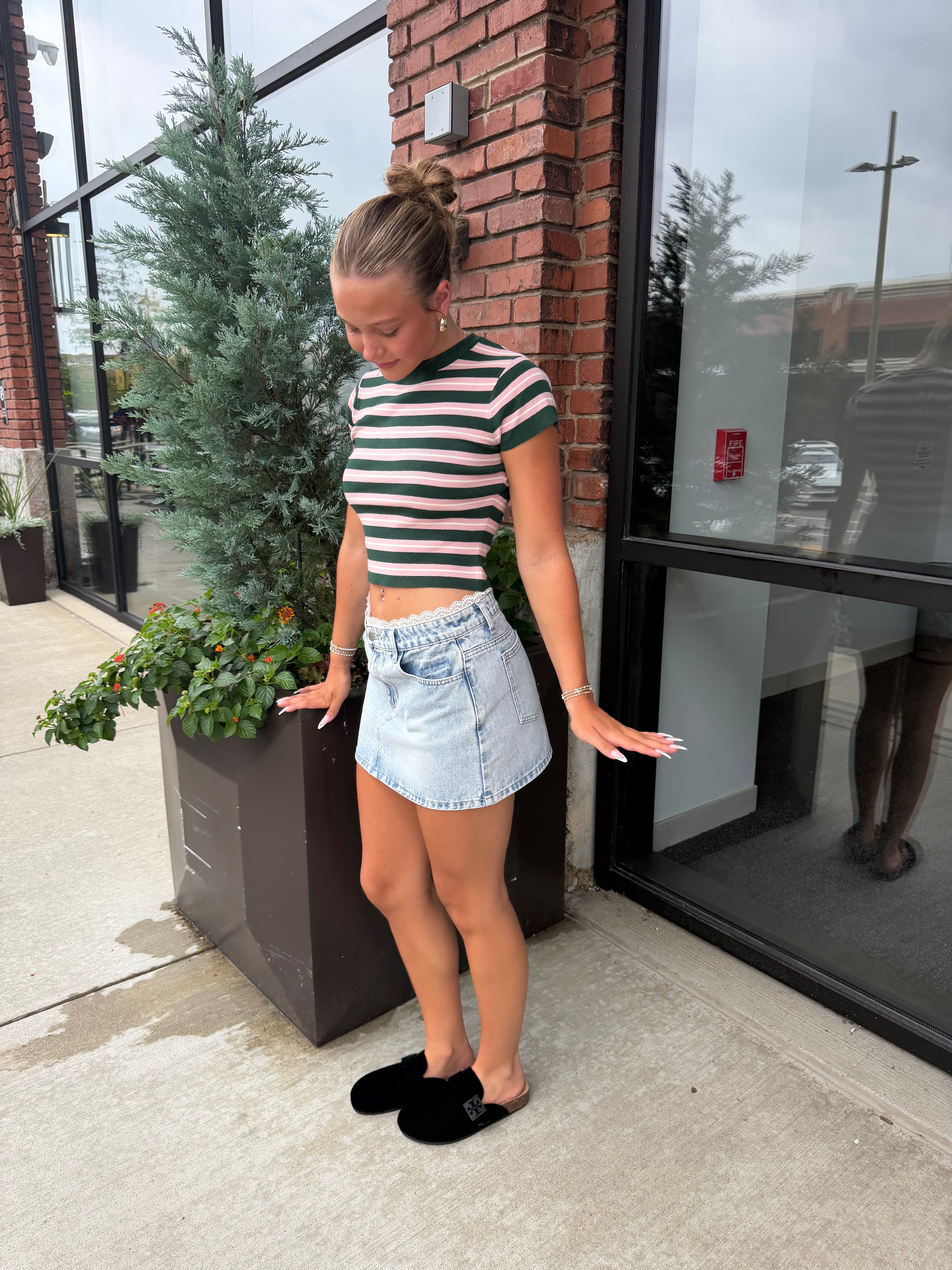 Lace Waistband Denim Skirt
