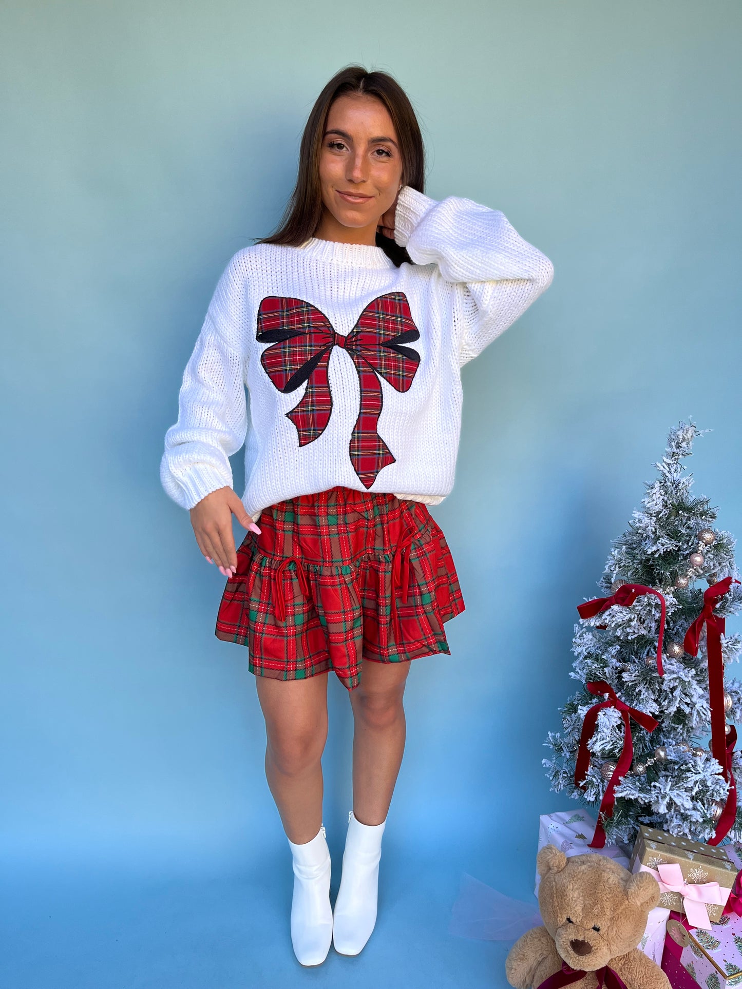 Christmas Bow Sweater in WHITE