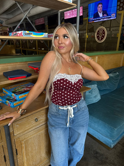 Laced Lover Polka Tube in Burgundy