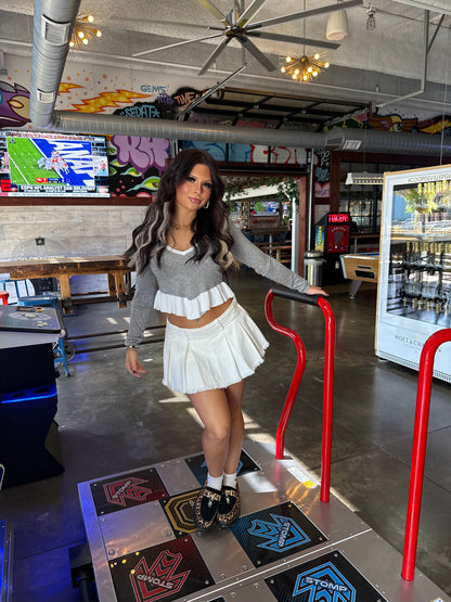 Slight Ruffle Crop Sweater in Grey