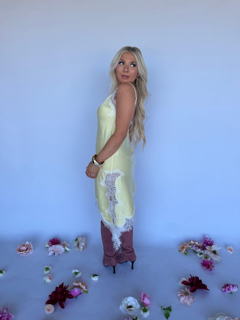 Stupid Song Lace Dress in Yellow FINAL SALE