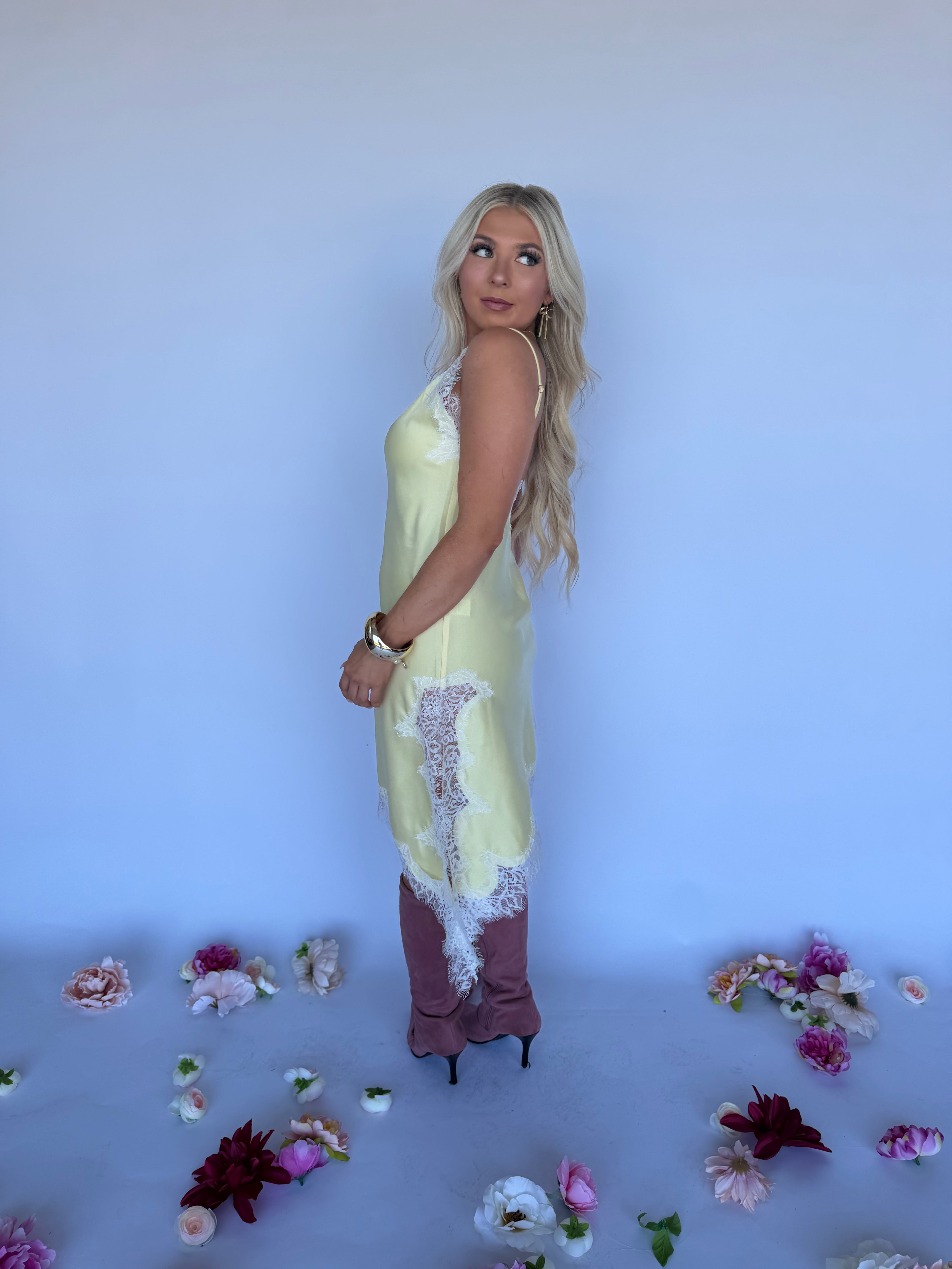 Stupid Song Lace Dress in Yellow FINAL SALE