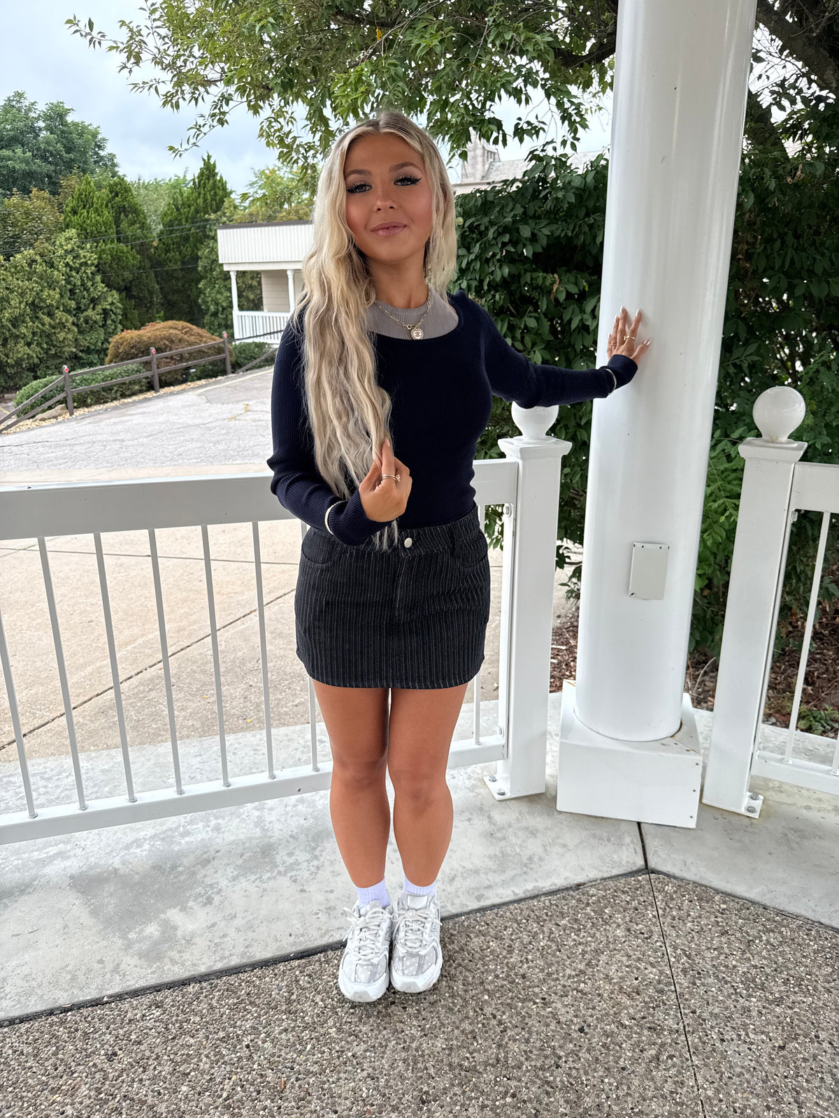 Down & Out Denim Stripe Skirt
