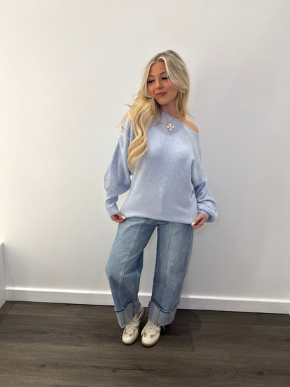 Gloomy Blue One Shoulder Sweater