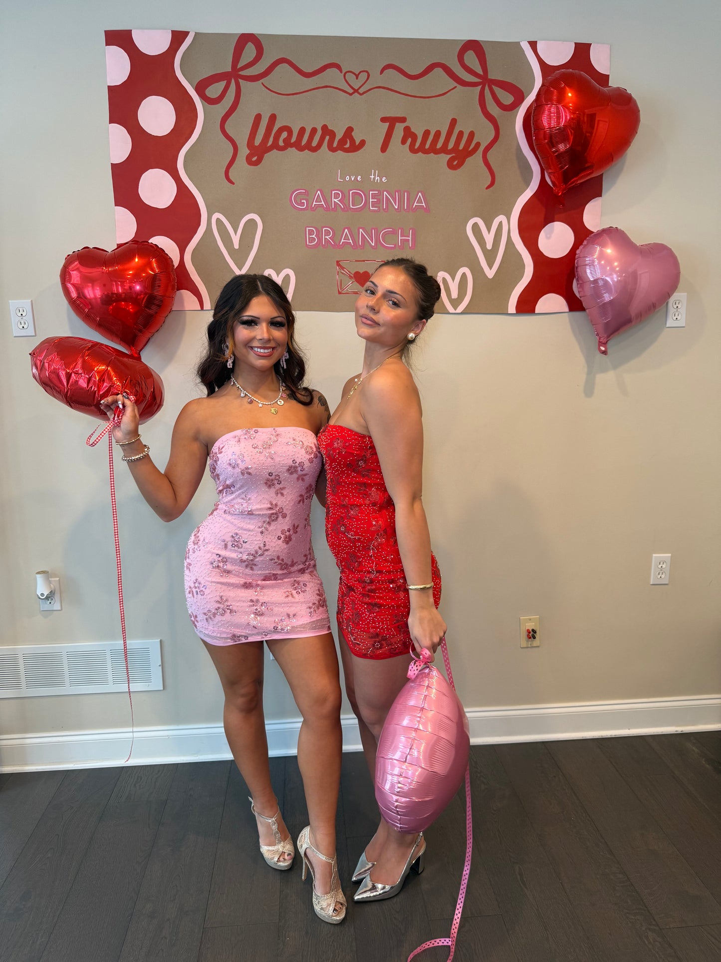 Embellished Cheater Mini Dress in Red