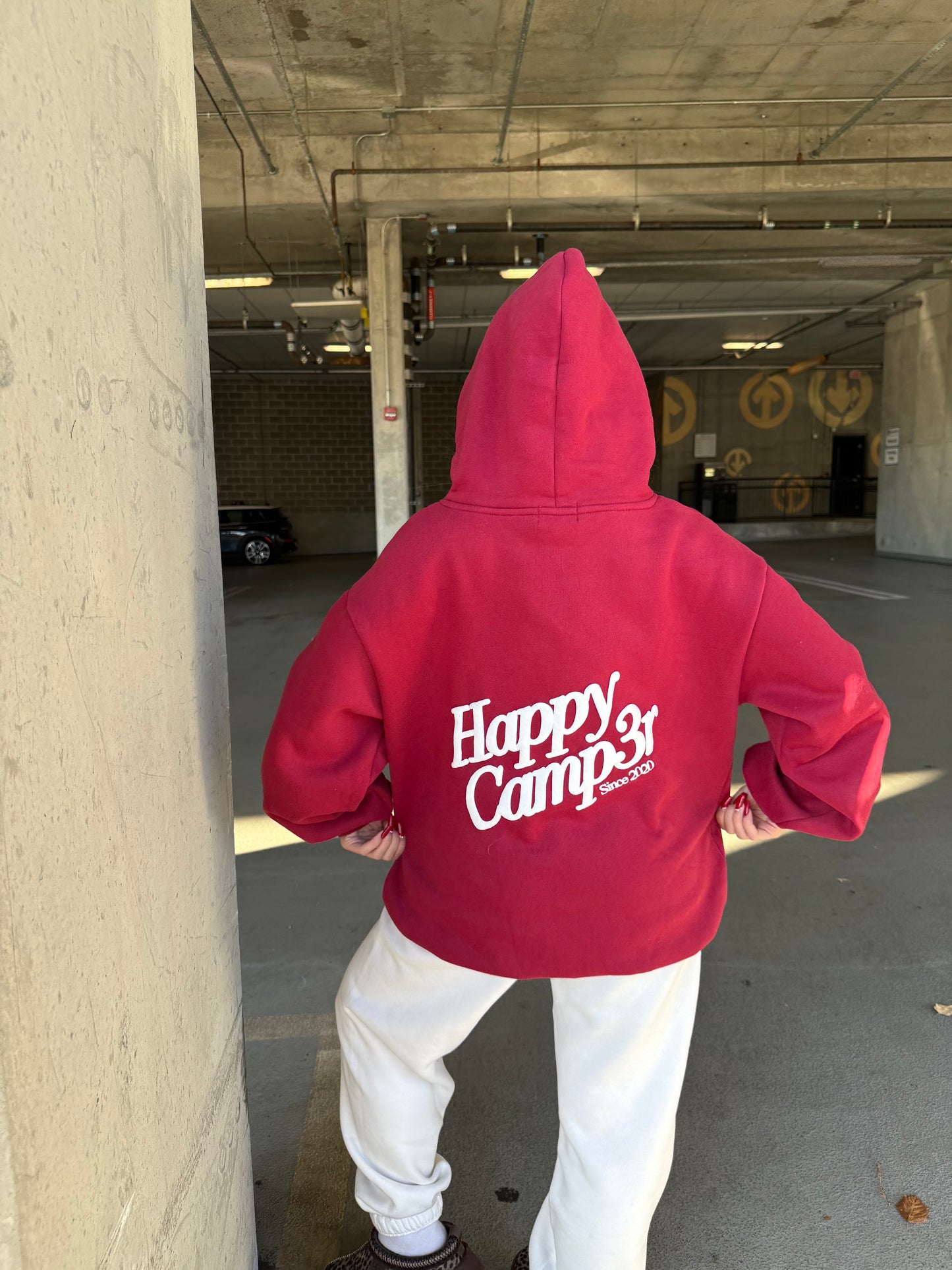 Happy Camp3r Puff Series Hoodie in Deep Cherry