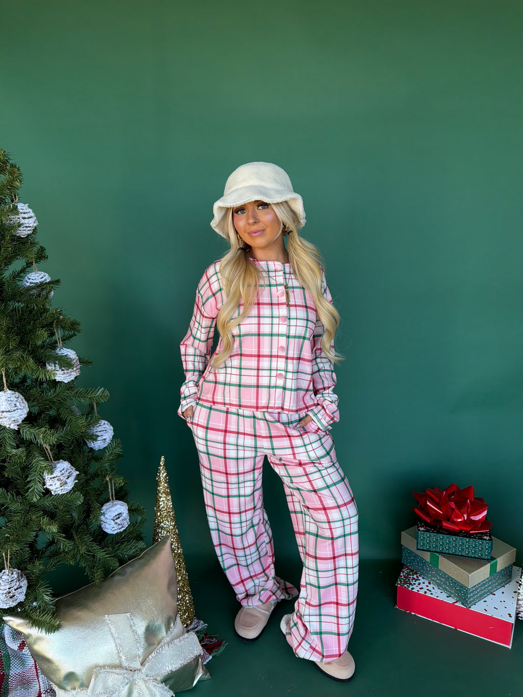 Pink Xmas Girl Plaid Jammies (SOLD TOGETHER)