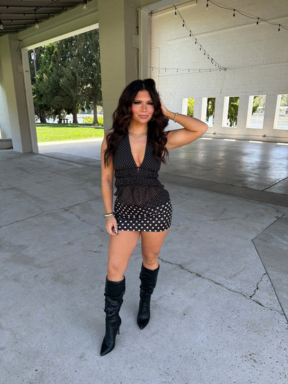 Dotty Love Halter in Black
