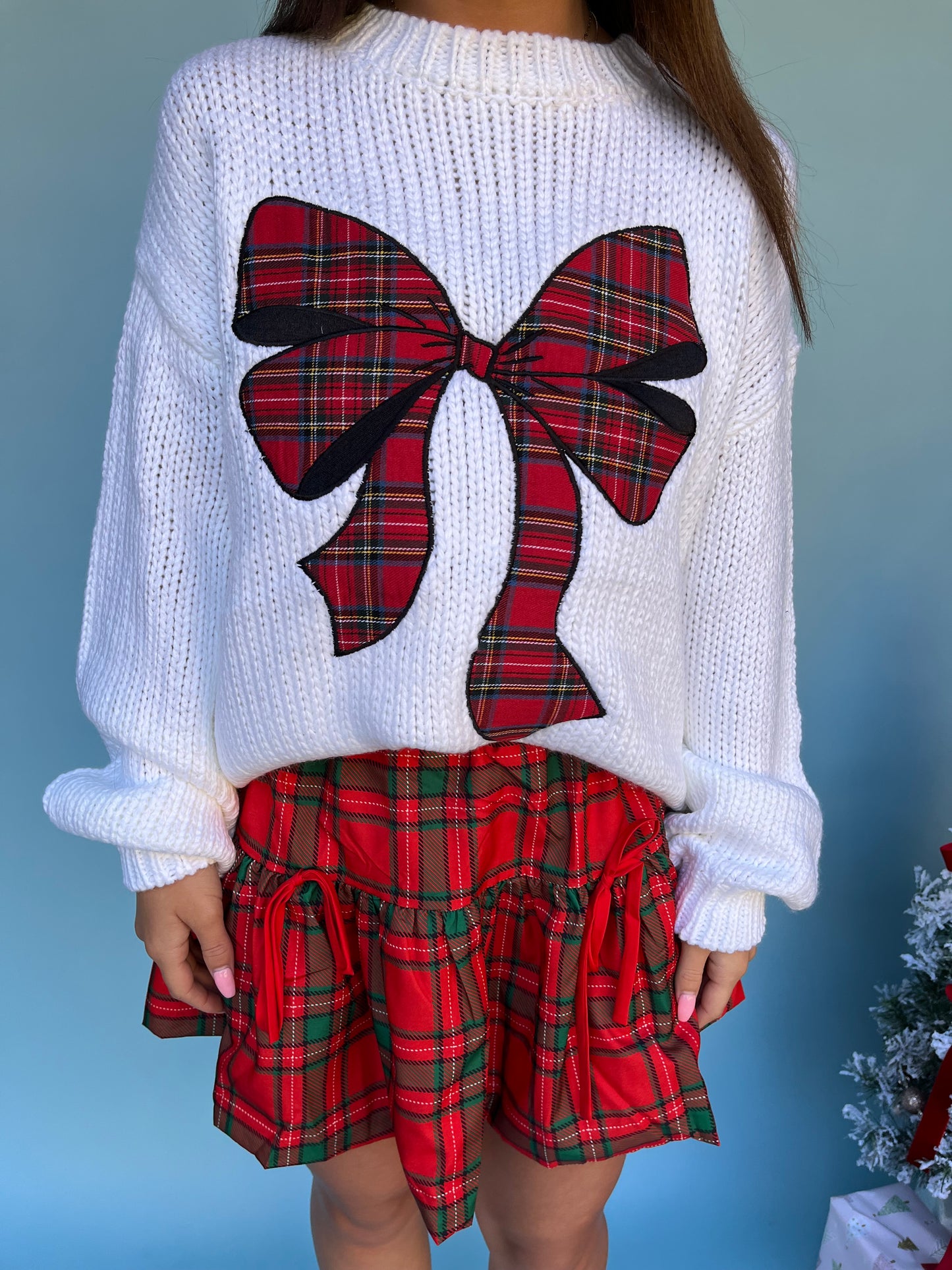 Christmas Bow Sweater in WHITE