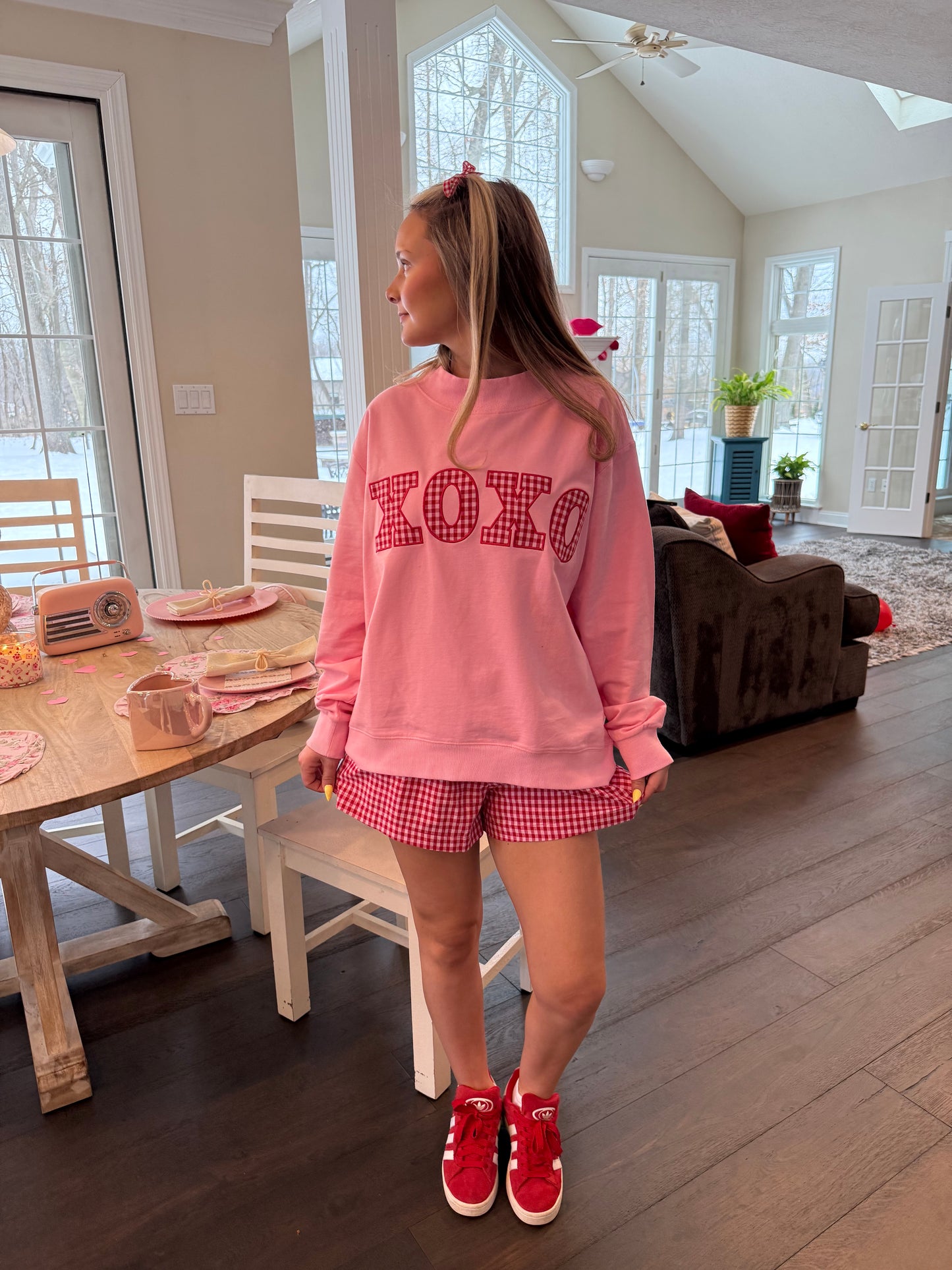 XOXO Gingham Mockneck