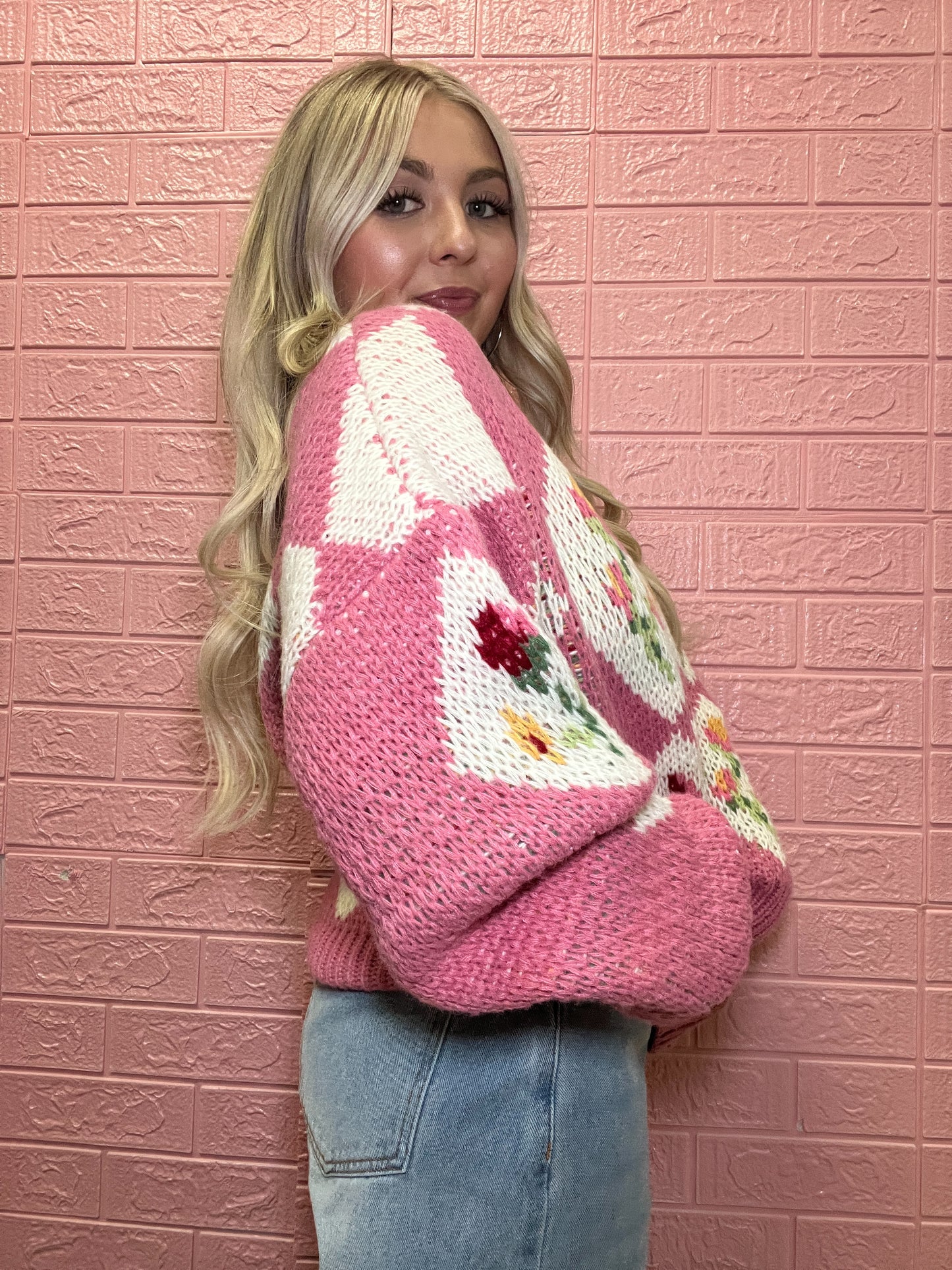 Vintage Diamond Sweater in Pink