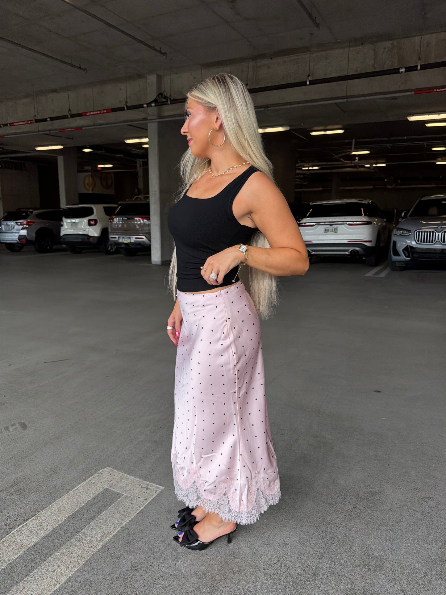 Jackie Polka Silk Skirt in Pink